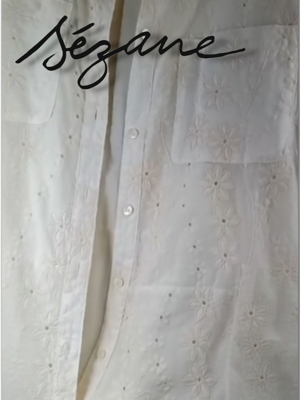Sézane Adele Dress Embroidered Eyelet Organic Cotton Shirt Midi Dress FR46 US 14 - Picture 12 of 14